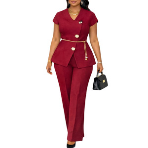 D618 Completo Estivo Trendy da Donna: Top Elegante a Maniche Corte con Bottoni e Scollo a V e Pantaloni a Gamba Larga - Set Due Pezzi <span class=keywords><strong>Abbigliamento</strong></span> Donna - Product Image 6