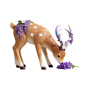 Figura Decorativa de Ciervo con Estrella Floral <span class=keywords><strong>Morada</strong></span> Hecha a Mano, Ideal para Decoración de Primavera en el Hogar, Oficina y Regalos - Product Image 1