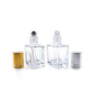 Flacon roll-on carré vide pour huiles essentielles et cosmétiques, 10ml 20ml, avec bille roulante en acier et capuchon doré/noir