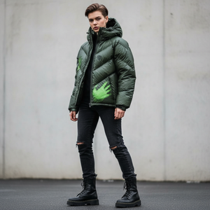 Jaket Pria Tipis Musim Dingin Custom dengan Logo Sensitif Panas, Jaket Puffer Reaktif Panas Ukuran XL, Gaya Streetwear, Haus Industries - Product Image 3