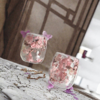 Tasse à café en verre double paroi créative et contemporaine avec fleurs séchées, effet sable mouvant, résistante à la chaleur, pour hôtel