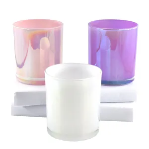 Custom Luxury 12oz Iridescent Holographic Coloured Empty Glass Scented Candle Container Jar With Lid For Candle Making