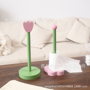 Flower Shaped Wooden <b>Paper</b> Towel Holder Desktop <b>Kitchen</b> Storage Tulip Design For Home Use - Product Image 5