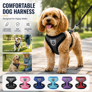 Harnais de poitrine et de dos réfléchissant, réglable et respirant en nylon Oxford pour chiens de petite et moyenne taille avec laisse rétractable - Product Image 2