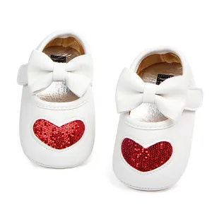 Toptan jj ayakkabı cocomelon-Toptan bebek tasarım ayakkabı yay ile prenses parti kalp desen kız ayakkabı