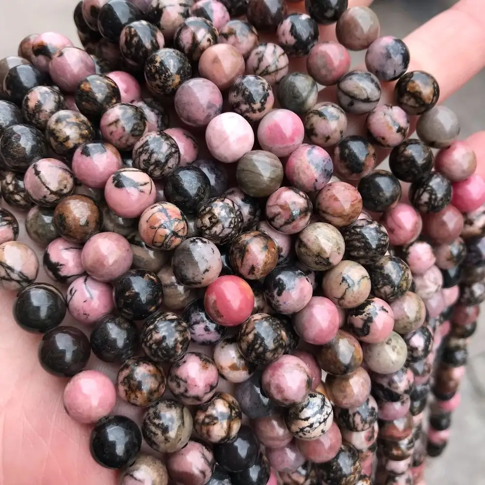 2023 New Hot Sell Natural Rhodonite Gemstone Beads Round Loose Stone Beads for Jewelry Making