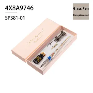 Set pena kaligrafi Dip kaca Vintage, 2 ujung pena ekstra fleksibel, tempat pena timbul, tinta, pena kaca kristal untuk menggambar menulis seni - Product Image 6