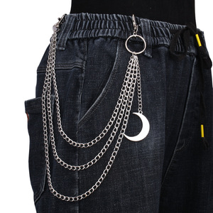 Cadena de cintura Yueli, cadena de cuerpo unisex de estilo punk con colgante de luna y anillos de metal de varias capas, aleación de zinc, para uso diario. - Product Image 1