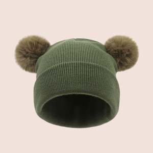 Nuevo Gorro de Invierno para Bebés y Niños 2024, Gorro de Lana para Niños con Dos Lindos Pompones - Product Image 1