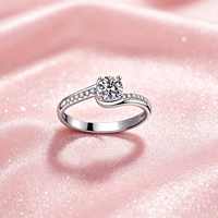 Bague en Moissanite Certifiée GRA, Plaqué Platine sur Laiton, 0.5CT D VVS, Bague de Fiançailles et de Mariage Ronde en Moissanite pour Femme, Bijoux