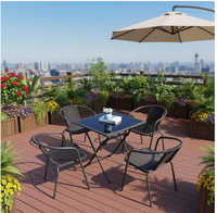 Table de bistrot moderne en fer pliable avec plateau en verre ondulé de 5 mm, étanche et durable, pour usage extérieur en hôtel, avec trou pour parasol