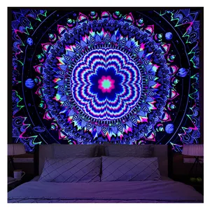 Tela de diseño personalizado profesional Blacklight Sublimación Impresión Night Glow Tapiz de pared reactivo UV fluorescente hecho a medida