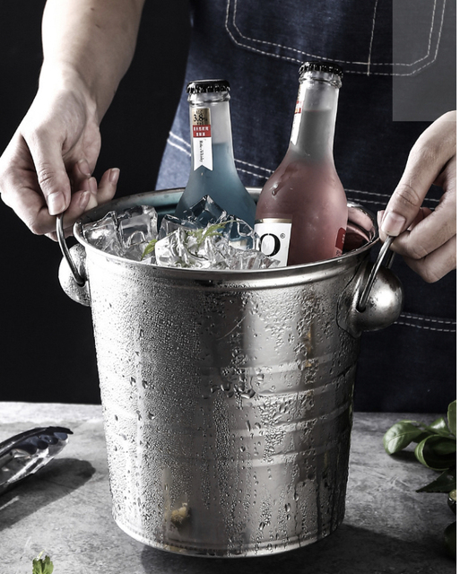 Indoor and Outdoor Ice Bucket Stainless Steel Large Ice Buckets for Parties Elegant Ice Bucket for Beer Wine