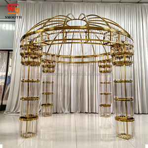 Nuevo Mandap Redondo de Cristal Liso, Huppah para Bodas, Fondo de Boda con Marco de Acero Inoxidable, Estilo Simple - Product Image 6