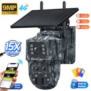 Ngoài Trời 9MP Ngụy Trang Ba Ống Kính Năng Lượng Mặt Trời 4G Mạng Máy Ảnh 15X Zoom Quang Học PIR Phát Hiện Con Người Wifi CCTV Năng Lượng Mặt Trời An Ninh Máy Ảnh - Product Image 1