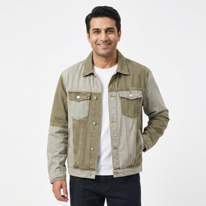 <b>Men's</b> <b>Long</b> Sleeve Casual Urban Vintage Denim <b>Jacket</b> with Stand Collar Customizable Front Button Closure - Product Image 1