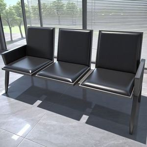 Banco de Espera Portátil de 3 Plazas, Estilo Moderno de Mediados de Siglo, Estructura Metálica, Tapicería Beige, Mueble Comercial Resistente para Oficina - Product Image 3