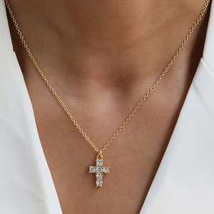 Collar con Colgante de Cruz de Moda, Joyería de Buena Suerte, con Circonita, Resistente al Agua, Chapado en Oro, con Piedra de Nacimiento, para Hombre y Mujer - Product Image 3