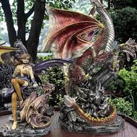 Magnifique statue de dragon féerique violet assis, artisanat en résine, décoration de fées et de dragons médiévaux pour forêt fantastique, figurine