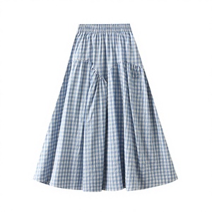 Women's A-Line Plaid <b>Skirt</b> <b>Elastic</b> Waist Knee-Length Cotton Woven Casual Pleated With Pockets All Seasons - Product Image 3