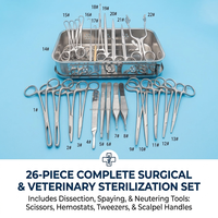 Kit vétérinaire professionnel de 26 pièces pour la stérilisation, instruments chirurgicaux médicaux en acier inoxydable pour la dissection, pour cliniques vétérinaires pour chiens et chats