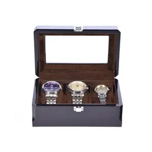 New Design High Grade Wood Lacquered Plain Minimalistic 3 Slots Watch Storage Retro Box For Men wood packing box