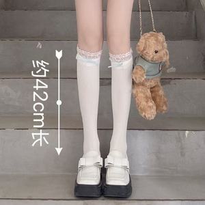 <b>Lace</b> Socks Mid-Calf <b>White</b> Bow Women Breathable Sweat-Absorbing Floral Design Spring Summer JK Style - Product Image 2