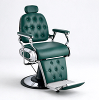 Fauteuil de coiffure hydraulique à boutons capitonnés verts pour hommes, idéal pour les salons de coiffure