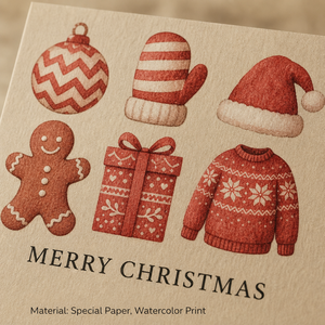 Ensemble de cartes de vœux de Noël avec 6 motifs, enveloppe en kraft, style aquarelle, cartes de fêtes traditionnelles - Product Image 4