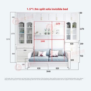 Интегрированная многофункциональная настенная кровать Murphy с диваном, книжная полка, шкаф, диван-кровать, твердый Невидимый складной дизайн - Product Image 4