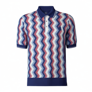 Nhà Sản Xuất Tùy Chỉnh Người Đàn Ông Của Jacquard Dệt Kim Áo Len Polo Áo Sơ Mi Giản Dị Ngắn Tay Dệt Kim Sọc Hàng Đầu - Product Image 3