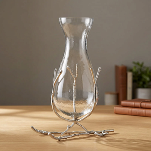 Contemporary Handmade Metal Vase With Glass <b>Insert</b> Tabletop Decor - Product Image 1