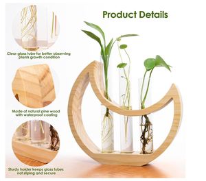 Support <span class=keywords><strong>de</strong></span> terrarium personnalisé pour plante, croissant <span class=keywords><strong>de</strong></span> <span class=keywords><strong>lune</strong></span>, pour intérieur, mur <span class=keywords><strong>en</strong></span> bois, vase à fleurs suspendu Boho avec tube à essai <span class=keywords><strong>en</strong></span> verre - Product Image 4