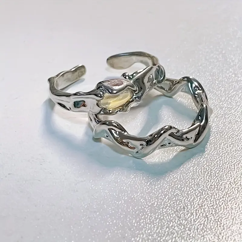 Anello geometrico ad anello irregolare in pietra chiaro di luna Versatile per uomo e donna coppia di apertura regolabile