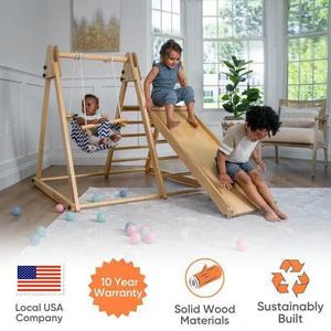 Wooden Indoor Climbing <b>Frame</b> Foldable With <b>Swing</b> For Children 4-6 Years Old Unisex Play Structure - Product Image 4