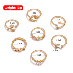 Cute Butterfly Flower Crystal <b>Rings</b> Set For Women Gift Alloy Jewelry 7 Piece Stackable <b>Rings</b> With <b>Moon</b> Star Design - Product Image 4