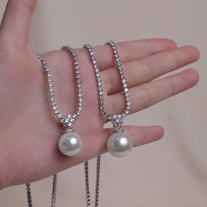 Shining <strong>Diana</strong> Luxury Ginky Stars Shattered Silver Flash Zircon Clavicle Chain Pearl Necklace Light Women's Girlfriend Jenny - Product Image 2