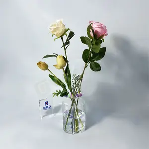 Vaso de acrílico transparente personalizado para flores, vaso de flores frescas com água apenas para exibição