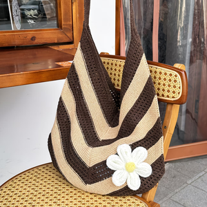 Borse a <span class=keywords><strong>tracolla</strong></span> estive da donna a righe, da spiaggia, da viaggio, in stile coreano INS, traforate, lavorate a maglia e all'<span class=keywords><strong>uncinetto</strong></span> - Product Image 4