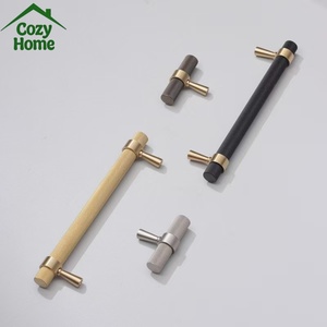 Vintage Mattschwarze Schrankgriffe T-förmige Schubladengriffe Massiver Messing Schranktürgriffe Gebürstete Messing Rändelknöpfe - Product Image 1