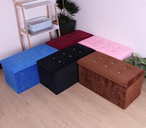 Capacità di carico 100 kg di stoccaggio in <span class=keywords><strong>velluto</strong></span> panca pouf pieghevole cubo di stoccaggio per soggiorno camera da letto ingresso - Product Image 2