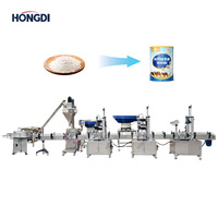 Linea di Imbottigliamento Automatica ad Alta Precisione HONGDI per Polveri Plastiche con Smistatore di Bottiglie, Riempitrice a Coclea, Tappatrice ed Etichettatrice