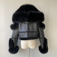 Jxwatcher Pelzjacke mit Gürtel Winter Luxus Großer Echter Fuchspelz mit Kapuze Großhandel Echtes Schafsfell Dicker Ledermantel Damen