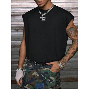 FOXA Men's <b>Rhinestone</b> Star <b>Crop</b> Tank <b>Top</b> Crewneck Cap Sleeve Vest Muscle <b>Tops</b> Streetwear - Product Image 2