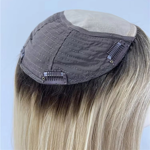 100% pelo Remy europeo Top 8A grado personalizado <span class=keywords><strong>Balayage</strong></span> <span class=keywords><strong>Rubio</strong></span> plata gris Toppers largo recto personalizado seda <span class=keywords><strong>Balayage</strong></span> mujeres - Product Image 1