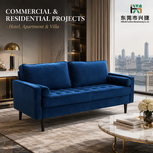 Canapé deux places moderne en velours bleu OEM 177 cm (69 <span class=keywords><strong>pouces</strong></span>) capitonné avec coussins de soutien pour salon et appartement – Vente en gros - Product Image 6