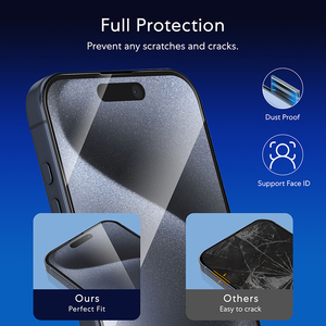 Bụi miễn phí bảo vệ cài đặt công cụ Kit điện thoại Tempered Glass 2 gói 9H i Điện thoại 15 sự riêng tư bảo vệ màn hình - Product Image 2