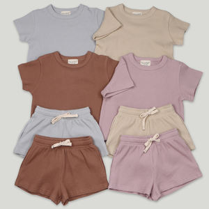 100% शुद्ध कपास वाफले शैली के लड़कों के कपड़े आकस्मिक आउटडोर ग्रीष्मकालीन टॉडलर बेबी शॉर्ट और गर्मियों के लिए शीर्ष 2 पीसी सेट - Product Image 2