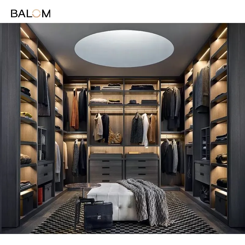BALOM ตู้เสื้อผ้าไม้ Walkin ตู้เสื้อผ้าสำหรับห้องนอนยอมรับการปรับแต่งวัสดุและสี