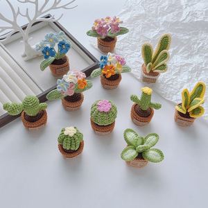 Ensemble d'aimants de réfrigérateur en crochet, plantes en pot, miniatures, faits à la main, tricotés, cactus, fleurs, décorations en peluche, décoration intérieure, directement de l'usine - Product Image 4